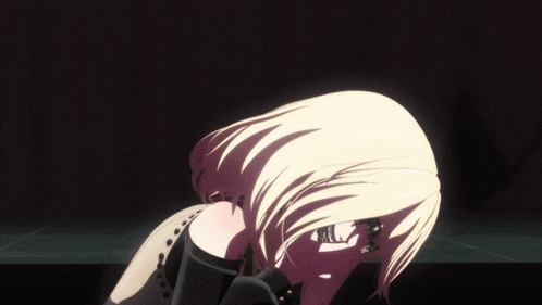 a drawing of a girl with blonde hair covering her face with her hand