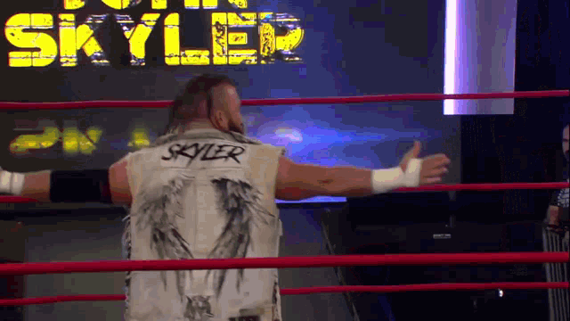 a wrestler with the name skyler on his back