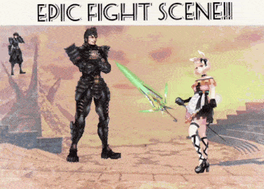 an epic fight scene is displayed on a poster