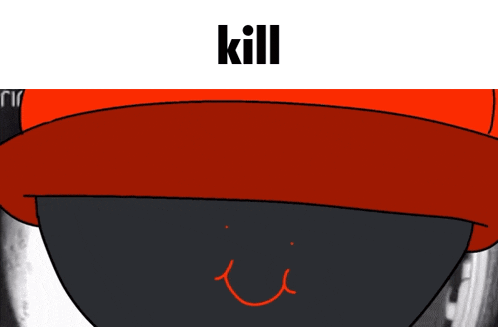 a cartoon drawing of a person with a red hat and the word kill above it
