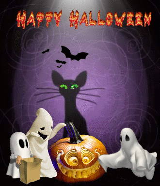 Happy Halloween Cat Pumpkin Ghosts GIF