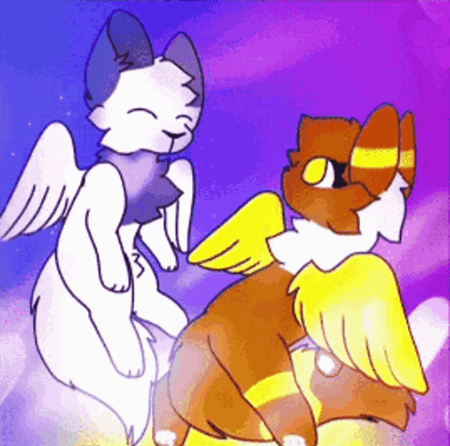 two cartoon animals with wings are flying in the sky
