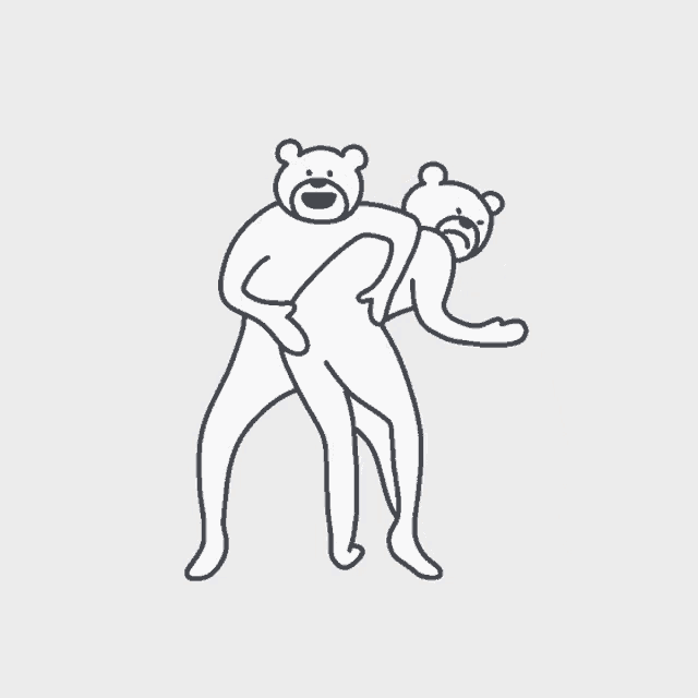 a black and white drawing of two teddy bears dancing
