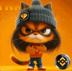 a cartoon cat wearing a beanie and a sweater is standing with his arms crossed