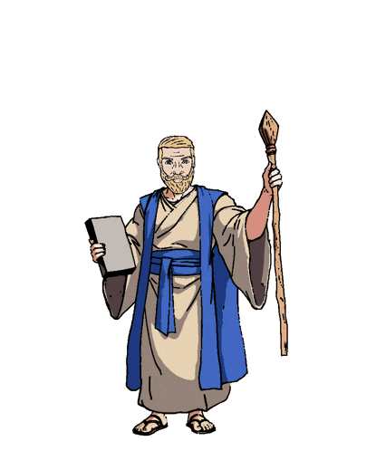a cartoon of a man in a robe holding a cane and a book
