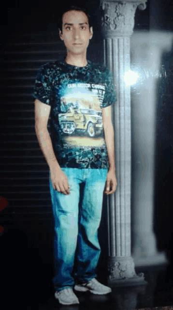 a man is wearing a shirt that says club motor cars