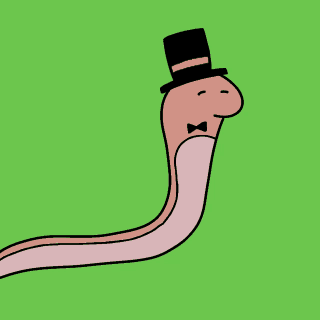 a cartoon worm with a top hat and bow tie