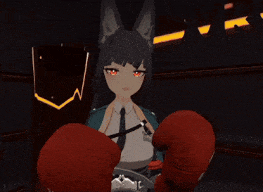 a close up of a cartoon character wearing boxing gloves