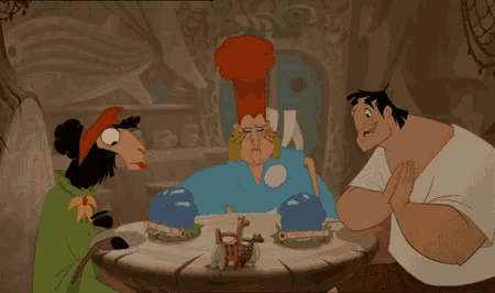 a group of cartoon characters sitting around a table with the words mazal tov written above them