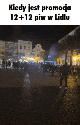 a blurry picture of a crowd of people with the words kiedy jest promocja 12 + 12 piw w lidlu