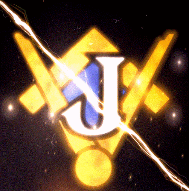 a lightning bolt strikes the letter j in the middle of a glowing symbol