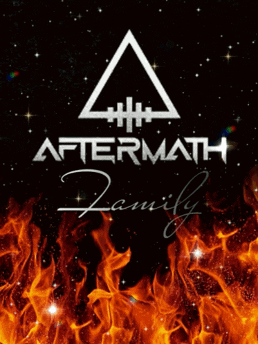 a poster for aftermath family with a triangle and flames