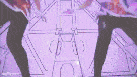 a group of people are dancing in front of a purple and white background .