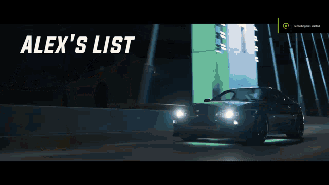 an ad for alex 's list shows a car driving down the street