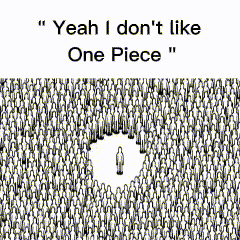 a black and white drawing of a crowd of people with the words " yeah i don 't like one piece " below it