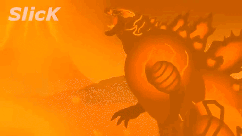 a silhouette of a dinosaur shooting a light beam with the word slick behind it