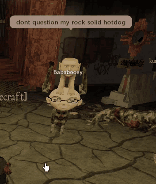 a screenshot of a video game with a character that says bababooey