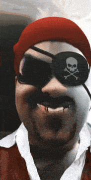 a man in a pirate costume with a skull and crossbones eye patch