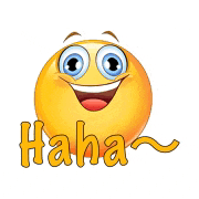 a smiling smiley face with the word haha written on it