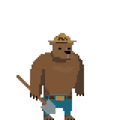 a pixel art of a bear wearing a cowboy hat