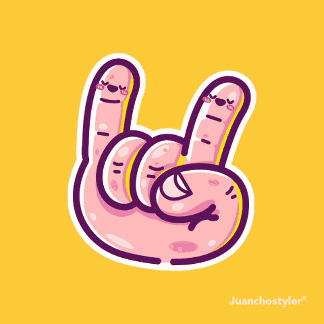 a cartoon drawing of a hand making a horns sign