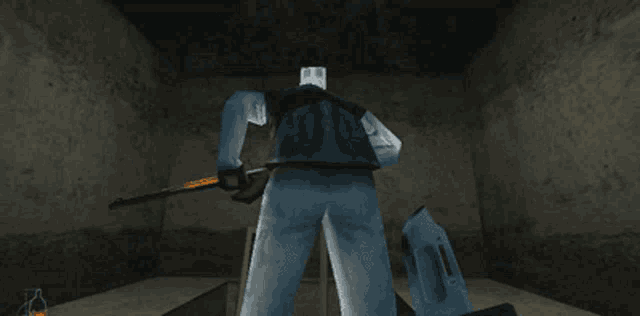 a video game shows a man with a gun and the words butt stab