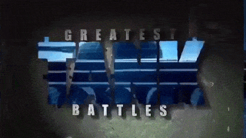 a sign that says greatest battles in black letters on a dark background