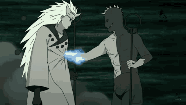 a drawing of a man holding a sword and another man holding a sword