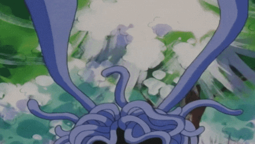 a cartoon drawing of a monster with purple tentacles coming out of it 's head