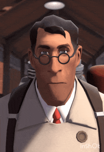 a cartoon of a man with glasses and a red tie has the word inshot at the bottom