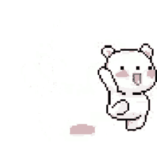 a pixel art of a rabbit blowing a pink heart