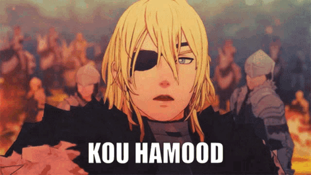 a cartoon of a man with an eye patch and the words kou hamood
