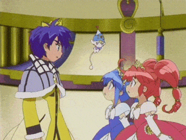 a boy and two girls are standing next to each other in an anime scene
