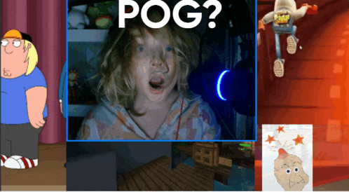 a collage of cartoon characters with the words pog on the top