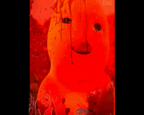 a painting of a cartoon character with blood dripping from his eyes