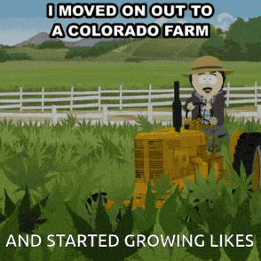 a cartoon of a man driving a yellow tractor in a field with the caption i moved on out to a colorado farm