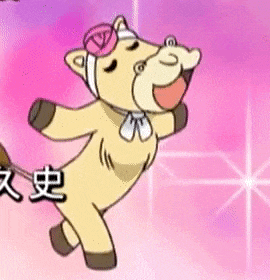 a cartoon horse with a bandage on its head is dancing on a purple background .