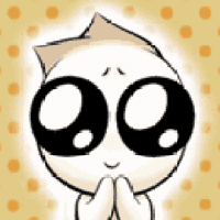 a cartoon character with big eyes is holding his hands together .