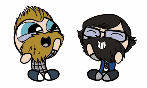 two cartoon characters one with a beard and glasses