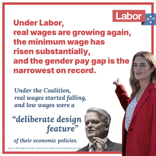 a poster that says under labor real wages are growing again the minimum wage has risen substantially