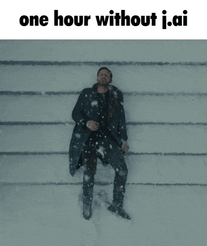 a man is laying in the snow with the words one hour without i.ai above him