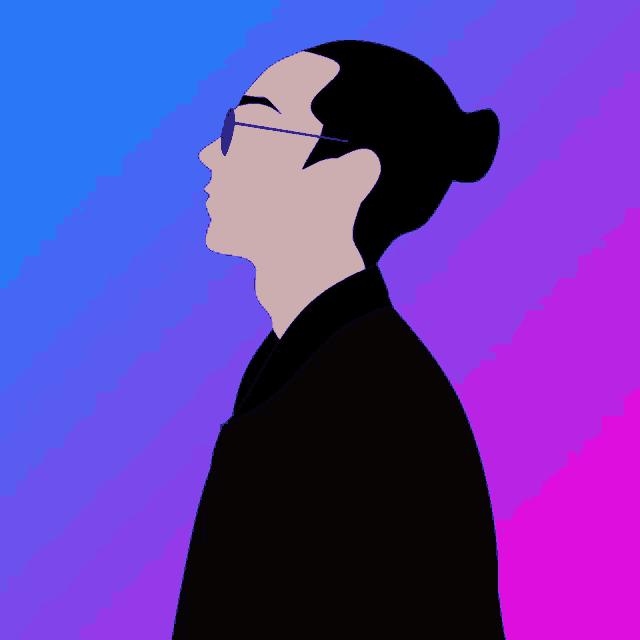 a drawing of a man with sunglasses and a bun on his head