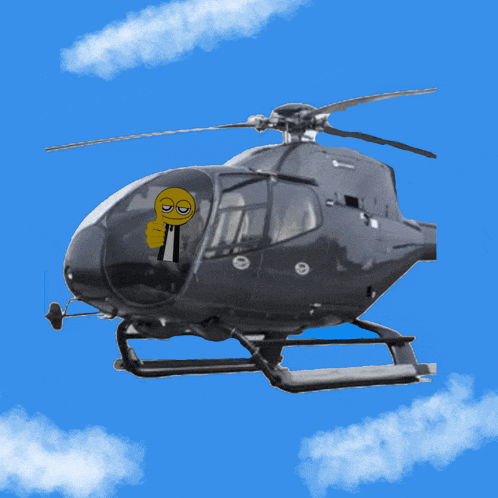 a black helicopter with a smiley face on the side