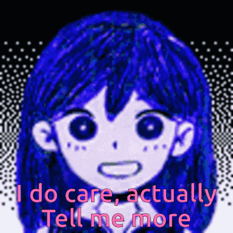 a picture of a girl with blue hair and the words " i do care actually tell me more "