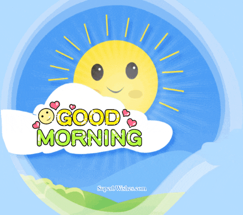 a good morning greeting card with a smiling sun and a cloud