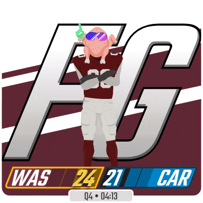 a cartoon of a football player with a turkey on his head in front of the letter fg