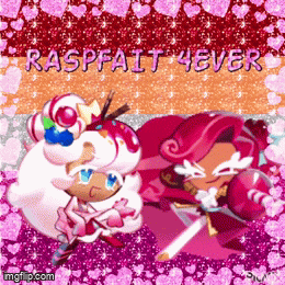a picture of a cookie run character with the words raspfait 4ever written on it