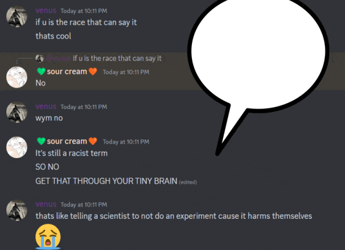 a screenshot of a conversation between venus and sour cream with a speech bubble