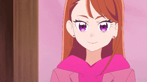 a cartoon girl with long brown hair and purple eyes