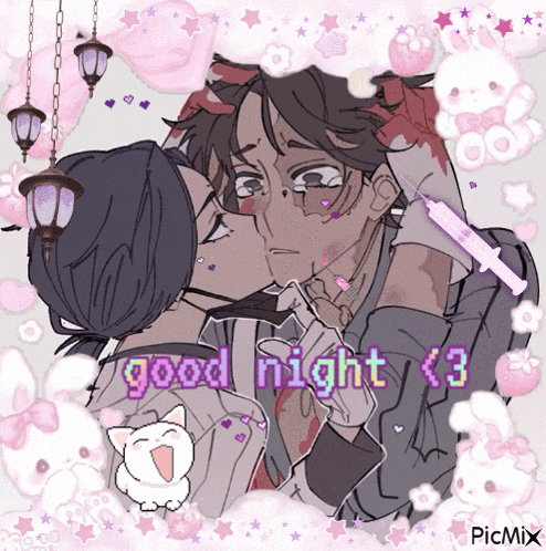a drawing of a couple kissing with the words good night written on it